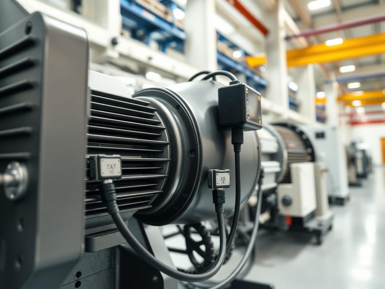 Industrial motor and gearbox fitted with condition-monitoring sensors