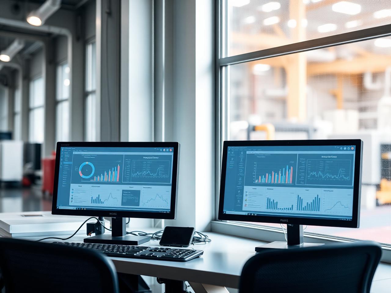 Operator workstation showing light-themed production dashboards