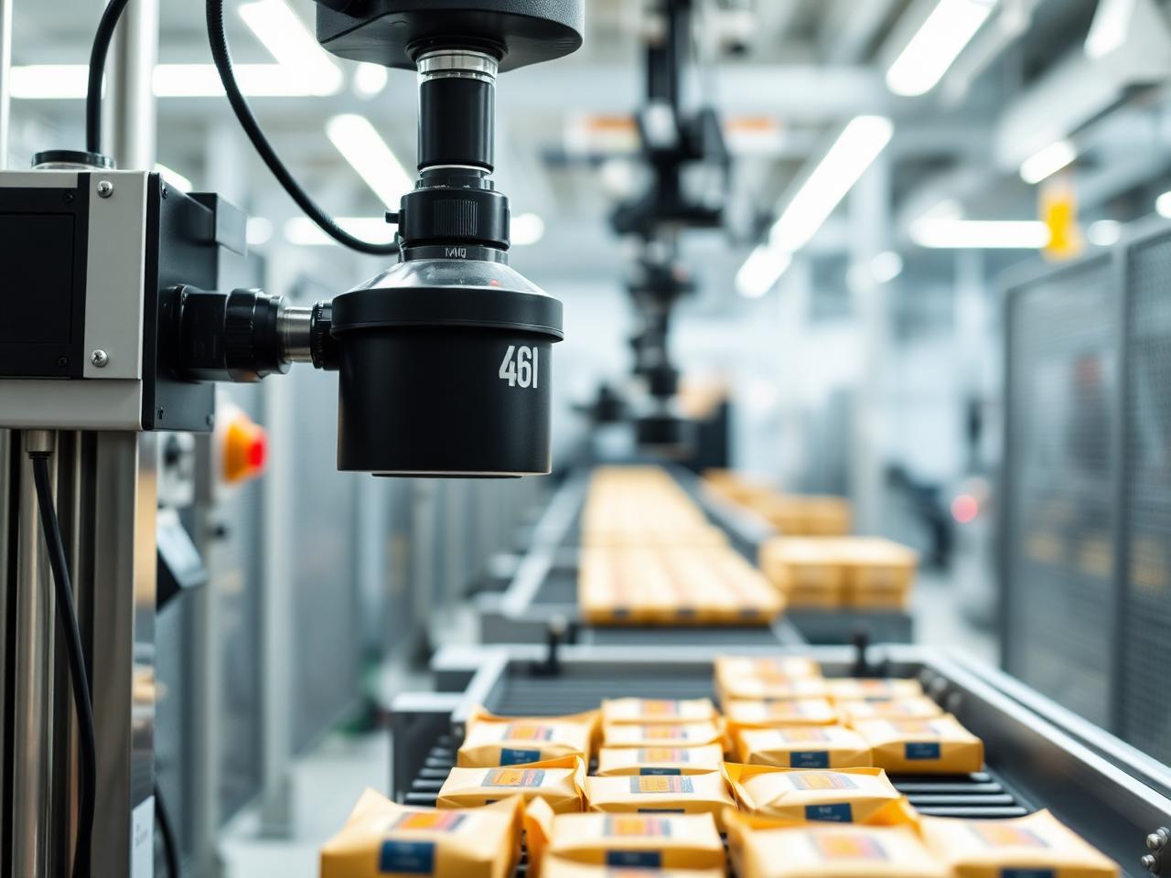 Machine vision camera inspecting packaged products on a conveyor